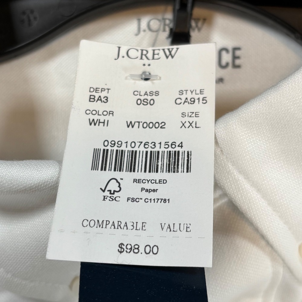 J.Crew Performance Mens XXL White Pique Knit Button Down Shirt CA915 NEW - Picture 4 of 9